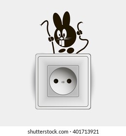 Template socket and switch creative design with funny rabbit vector image.