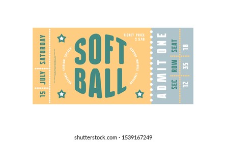 Template of softball ticket. Graphic design in minimalist style