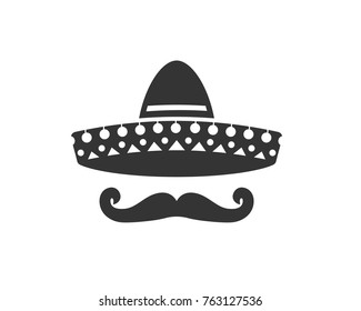 Template Of Sombrero Silhouette, Hat And Mustache 