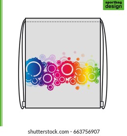 Template of a souvenir gift sports bag with an individual design: an abstract background of rainbow circles.