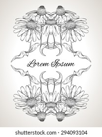 The template with space for text, decorated monochrome floral pattern
