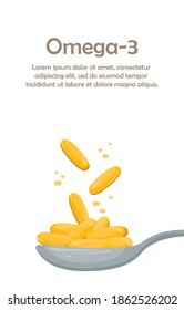 Template with space for text with fish oil capsules. Biologically active additive. Omega-3
