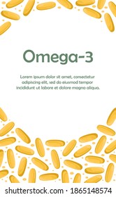 Vorlage mit Platz für Text mit Fischölkapseln. Biologisch wirksamer Zusatzstoff. Omega-3