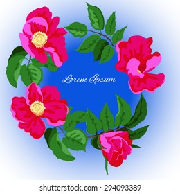 The template with space for text in the form of a wreath of wild roses
