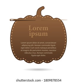 template with space for text, leather label in the form of a pumpkin. Halloween concept 