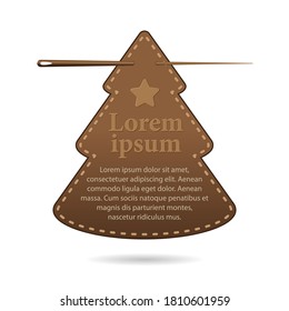 template with space for text, leather label in the shape of a Christmas tree 