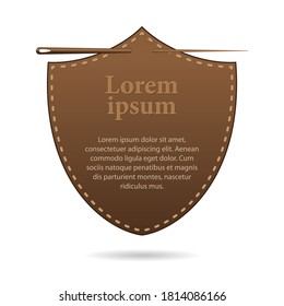 template with space for text, leather label in the form of a shield. Protection and security concept 