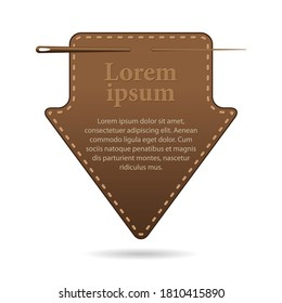 template with space for text, pointer shaped leather label, down arrow 