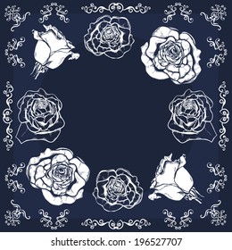 Template with space for text with roses contours and curls
