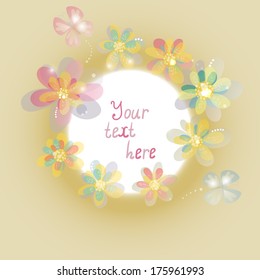 Template with space for text with transparent flowers