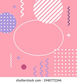 Template with space for text. Vector illustration in Memphis style. Poster, print, card, design. Frame for web and social media resources, post, story. Wallpaper, textures.