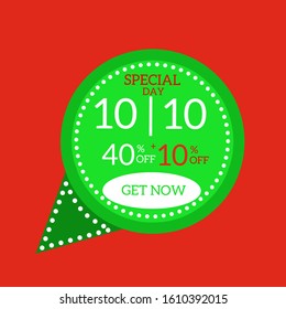Template SPECIAL day discount 40 % + 10% off on red background. 