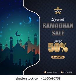 Template Special Ramadhan Kareem Sale for Social Media Post, New Design Banner Sale Ramadhan Kareem, Vector Illustration.