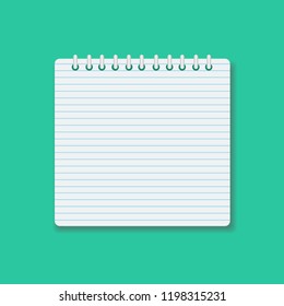 Template with spiral notebook isolated on a green background. School notebook. Diary for business. Office stationery items.