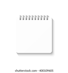 Template with spiral notebook isolated on a white background. School notebook. Diary for business. Notebook cover design. Realistic Notepad. Office stationery items. 