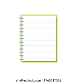 Template with spiral notepad and paper sheets isolated on white background with place for text. Diary for business, school vector background with open notebook. Office stationery items. Copy space