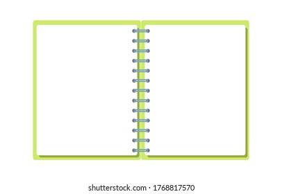 Template with spiral notepad and paper sheets isolated on white background with place for text. Diary for business, school vector background with open notebook. Office stationery items. Copy space