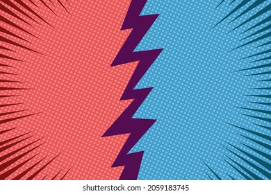 Template split into two parts. Vector background in comic book style, retro pop art.