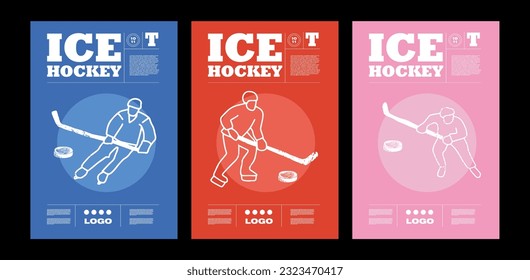 Template Sport Layout Design, ice hockey. Hockey league tournament poster vector illustration.  Hand drawn engraving illustration Ice Hockey posters with players and Stick