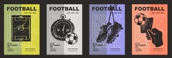 Template Sport Layout Design, Soccer Football. Football League Tournament Poster Vector Illustration. Tournament, Football, World, Boots, Timer, Soccer Football Pitch Background.