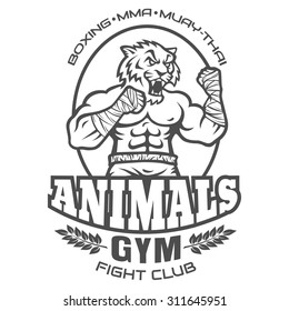 Template sport logo for fighting club with angry muscular tiger