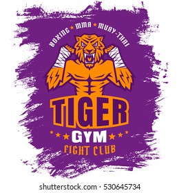 Template sport logo for fighting club with angry tiger.