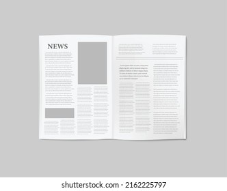 Template Is A Spread Of Paper News, Newspaper, Vector Illustration. Paper Newspaper, Mockup For Text. Daily Business Press, Template, Mockup