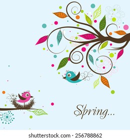 Template spring greeting card, vector illustration 