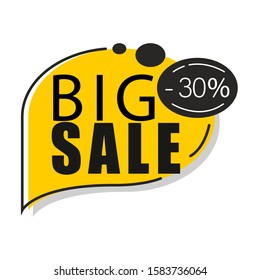 Template of square banner with rounded corners for big sale. Yellow tag with special offers for purchase, strokes and elements. Vector illustration for banner, social post, flyer, brochure, shop, app.