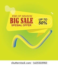Template of square banner with rounded corners, strokes and elements for big sale. Yellow tag with special offers for purchase. Vector illustration for banner, website, flyer, brochure, shop,