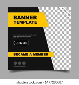 template of square banners with colored abstract lines and a place for a photo. Vector web design.