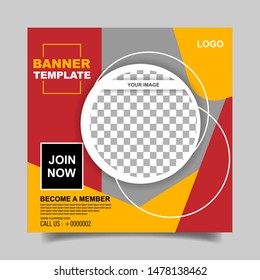 template of square banners with colored abstract lines and a place for a photo. Vector web design.