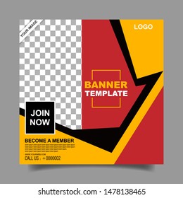 template of square banners with colored abstract lines and a place for a photo. Vector web design.