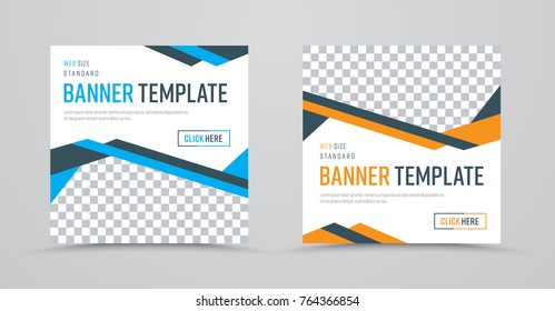 template of square banners with colored abstract lines and a place for a photo. Vector web design. Set