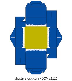 A template of a square cake box, decorated with simple illustration of paper cup at the bottom of the box.