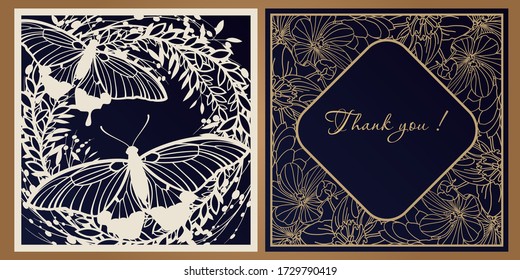Template of a square card for laser cutting. Openwork paper cutting for design of weddings, parties, invitations, greetings. Outline drawing for interior decoration.