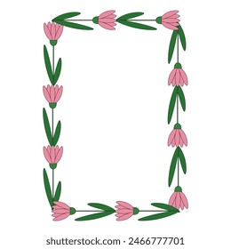 Template square Floral blank Frame design Isolated transparent background. Rectangle Summer Flowers Frame for web and social media. Simple nature vector Border. Editable stroke.
