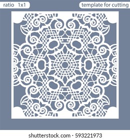 Template square greeting cards laser cut. Suitable for wedding invitations. Template greeting card for cutting plotter. Openwork lattice cut by laser cutting. Vector illustrations
