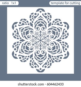 Template square greeting cards laser cut. Suitable for wedding invitations.  Abstract round pattern. Vector illustrations. 