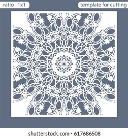 Template square greeting cards laser cut. Suitable for wedding invitations. Template greeting card for cutting plotter. Abstract round pattern. Vector illustrations. 