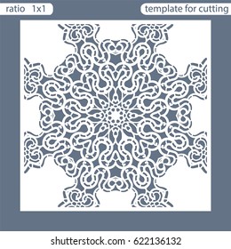 Template square greeting cards laser cut. Suitable for wedding invitations. Template greeting card for cutting plotter. Abstract round pattern. Vector illustrations. 
