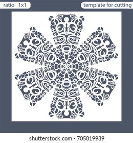 Template square greeting cards laser cut. Suitable for wedding invitations. Template greeting card for cutting plotter. Abstract round pattern. Vector illustrations. 
