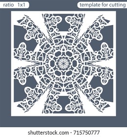 Template square greeting cards laser cut. Suitable for wedding invitations. Template greeting card for cutting plotter. Abstract round pattern. Vector illustrations. 