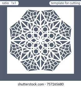 Template square greeting cards laser cut. Suitable for wedding invitations. Template greeting card for cutting plotter. Abstract round pattern. Vector illustrations. 