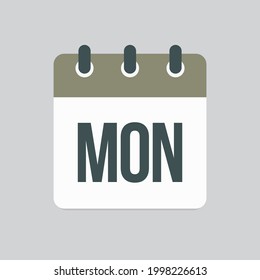 Template square icon page calendar, day of the week - Monday. Simple vector object illustration. Date list of month, to-do list. Calendar on the wall. Pictogram of schedule and planning