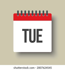 Template square icon page calendar, day of the week - Tuesday. Simple vector object illustration. Date list of month, to-do list. Calendar on the wall. Pictogram of schedule and planning
