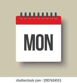 Template square icon page calendar, day of the week - Monday. Simple vector object illustration. Date list of month, to-do list. Calendar on the wall. Pictogram of schedule and planning