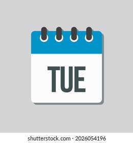 Template square icon page calendar, day of the week - Tuesday. Simple vector object illustration. Date list of month, to-do list. Calendar on the wall. Pictogram of schedule and planning