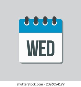 Template square icon page calendar, day of the week - Wednesday. Simple vector object illustration. Date list of month, to-do list. Calendar on the wall. Pictogram of schedule and planning