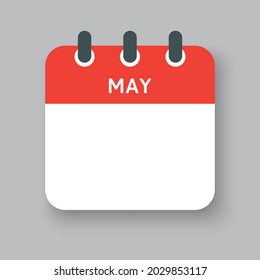 Template square icon page calendar, month of the year - May. Simple vector object illustration. Date list of month, to-do list. Calendar on the wall. Pictogram of schedule and planning